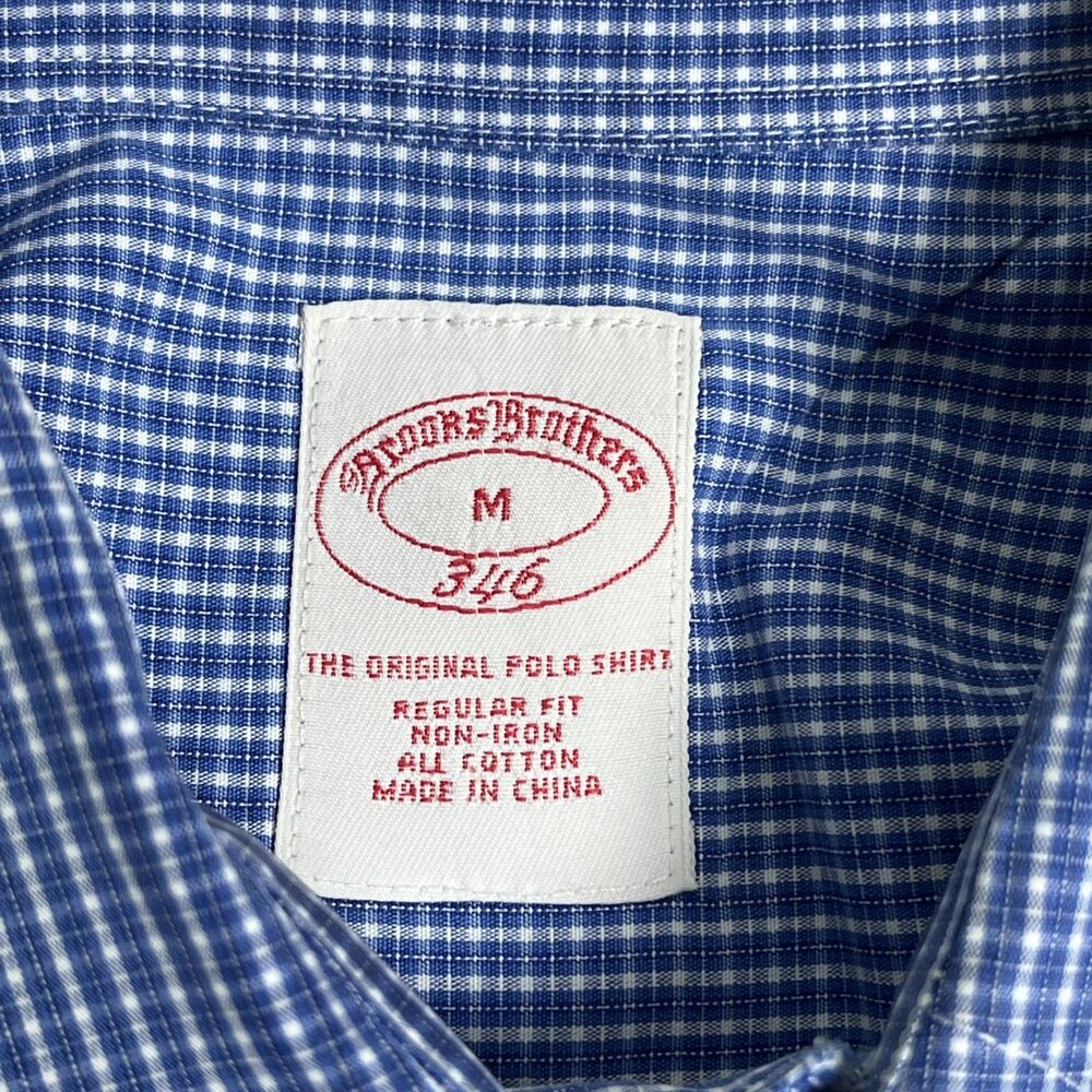 Brooks Brothers NON IRON Regular Fit Button Down Shirt Men M Cotton Blue Gingham - Picture 5 of 14
